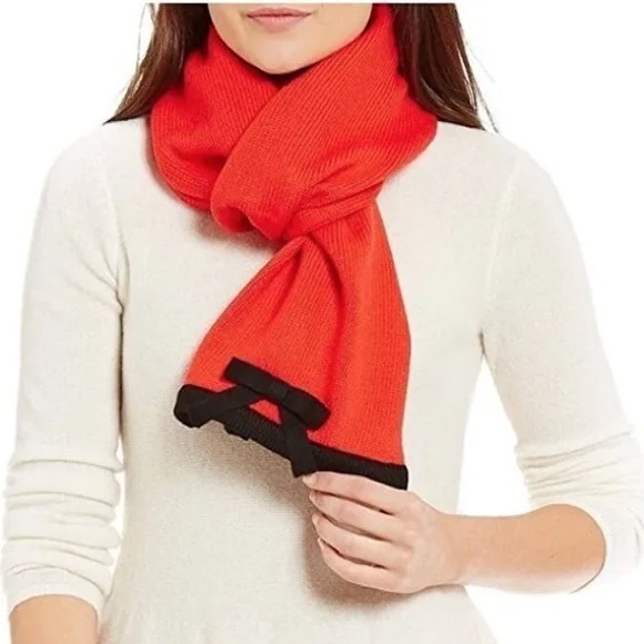 Kate Spade Vibrant Red Scarf with Black Accents - Picture 1 of 6